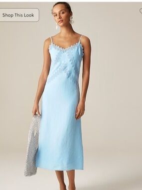 J. Crew Light Blue Lace-Trim Slip Dress
